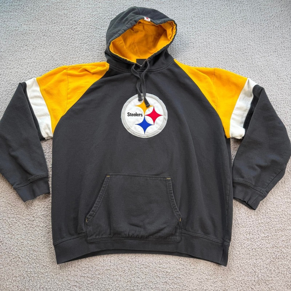 NFL Team Apparel Pittsburgh Steelers Hoodie Black Gold Colorblock Mens L